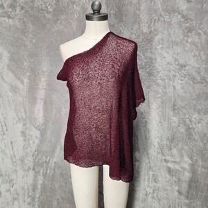 Van Klee Poncho Shrug Top Women OS Burgundy Sheer Open Knit Asymmetrical Drape